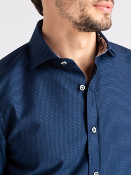 Camicia uomo blu-azzurra armaturata con collo semi francese 2