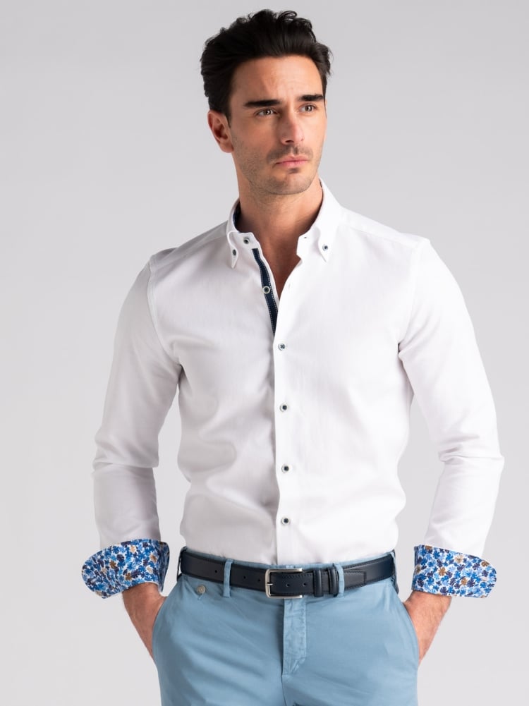 Camicia uomo in cotone operato bianco button down
