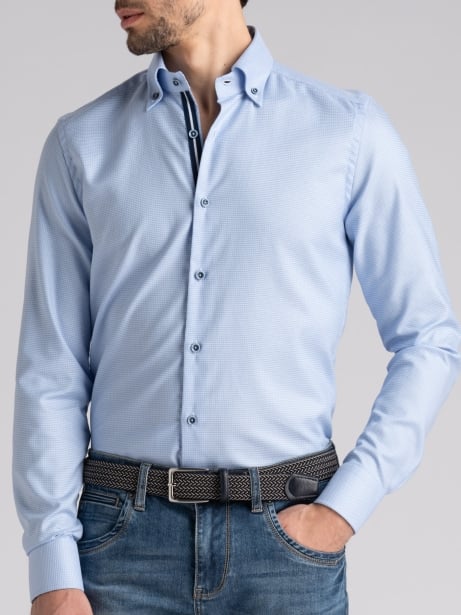 Camicia uomo in cotone armaturato azzurro button down