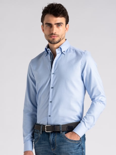 Camicia uomo in cotone armaturato azzurro button down 2
