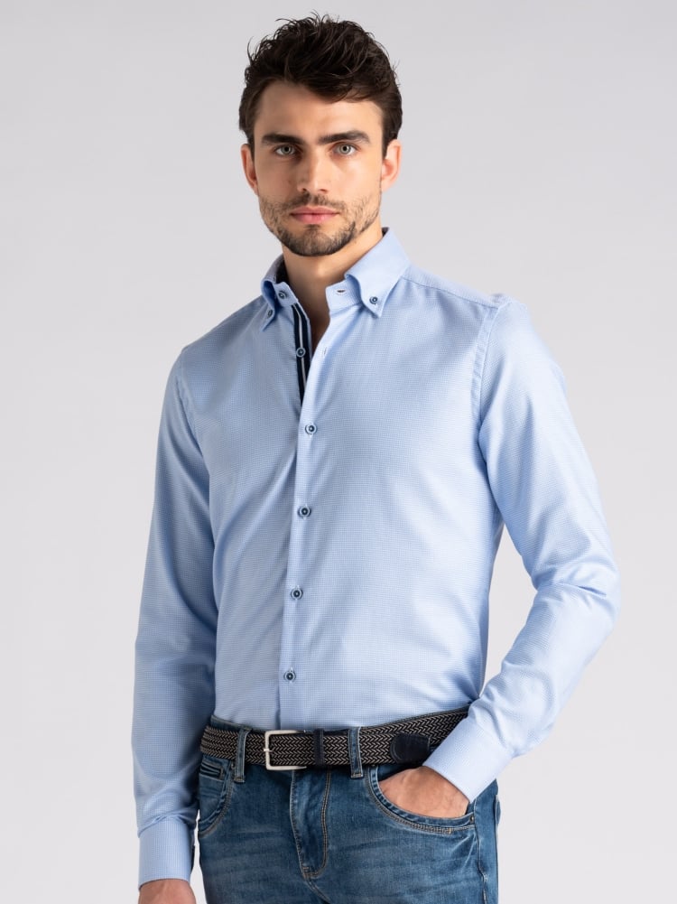 Camicia uomo in cotone armaturato azzurro button down