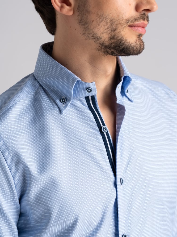 Camicia uomo in cotone armaturato azzurro button down