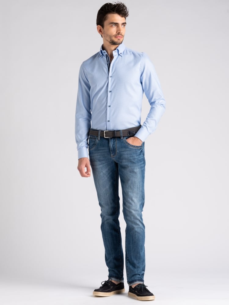 Camicia uomo in cotone armaturato azzurro button down