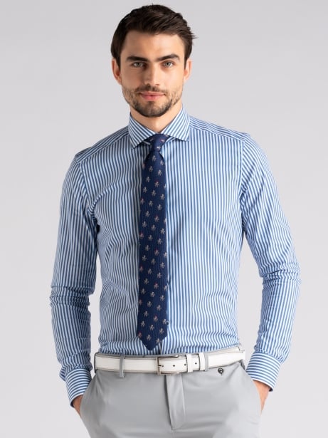 Camicia uomo blu chiaro rigata semi francese