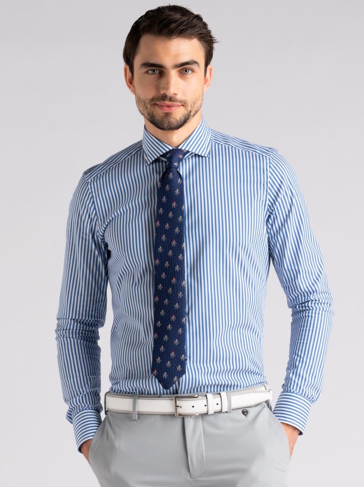 Camicia uomo blu chiaro rigata semi francese