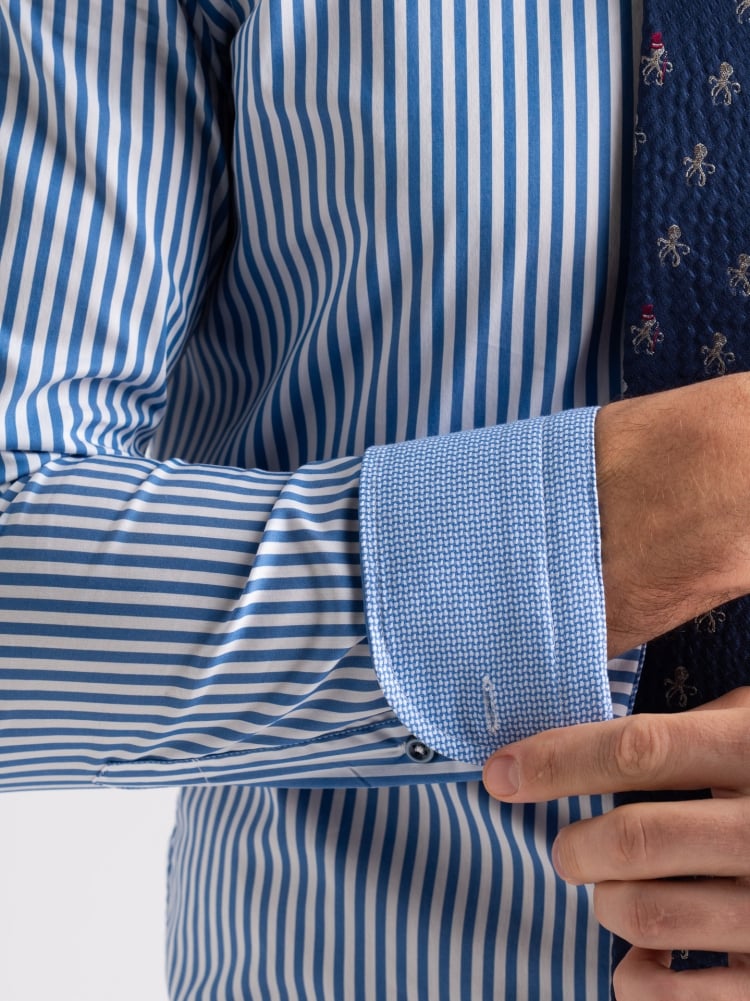Camicia uomo blu chiaro rigata semi francese