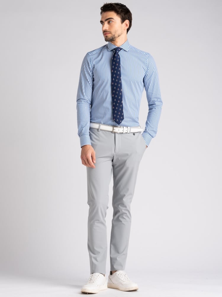 Camicia uomo blu chiaro rigata semi francese