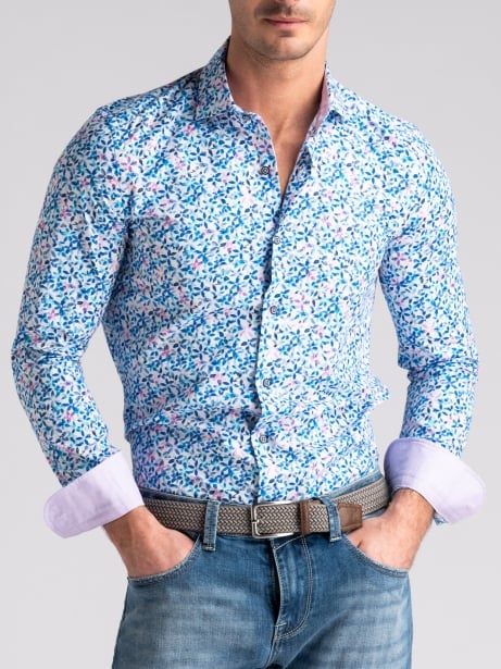 Camicia uomo floreale in popeline con collo semi francese