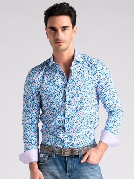 Camicia uomo floreale in popeline con collo semi francese 2