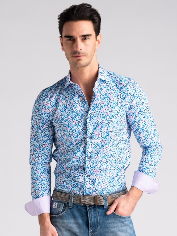 Camicia uomo floreale in popeline con collo semi francese