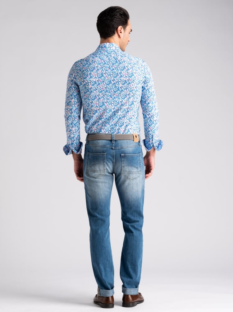 Camicia uomo floreale in popeline con collo semi francese