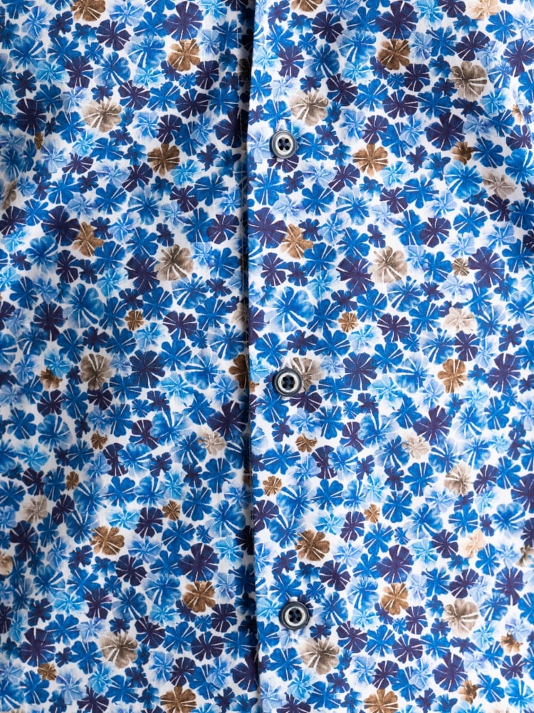 Camicia uomo in popeline blu con stampa floreale