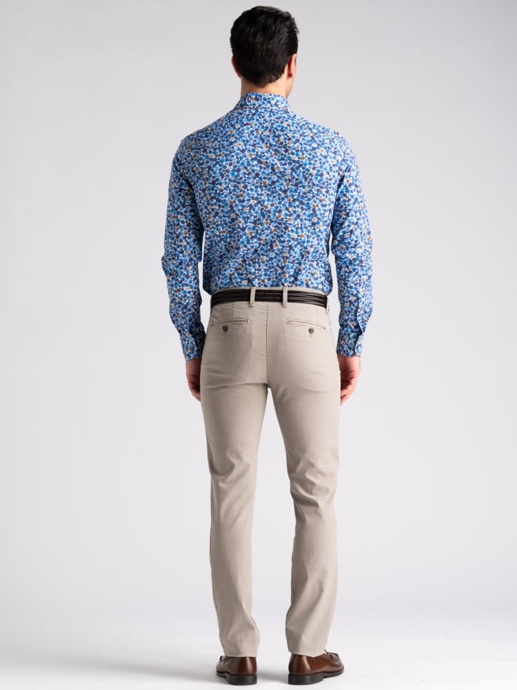 Camicia uomo in popeline blu con stampa floreale