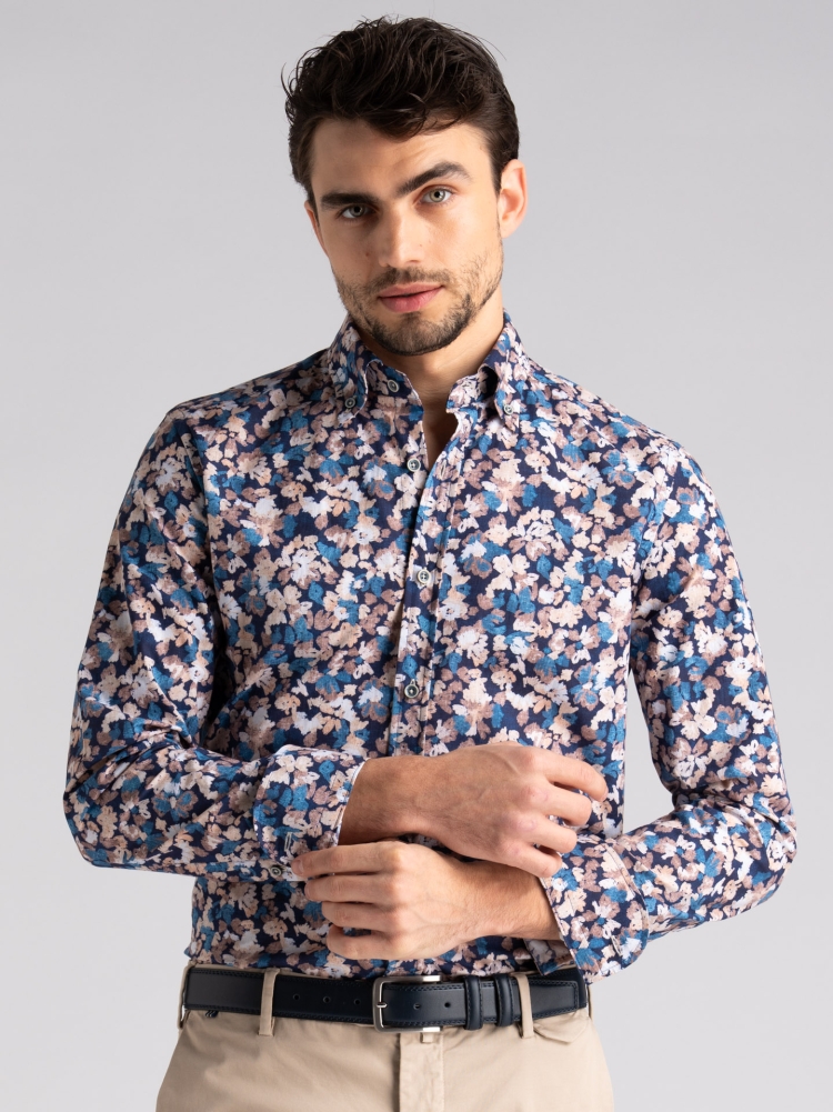 Camicia uomo fantasia fiore acquerello button down