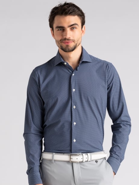Camicia uomo TECNO blu fantasia geometrica