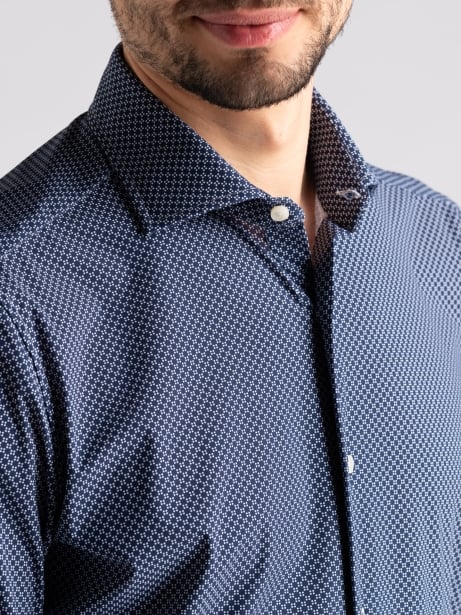 Camicia uomo TECNO blu fantasia geometrica 2