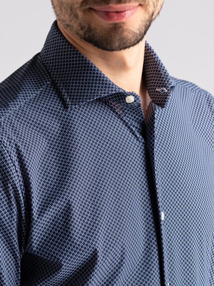 Camicia uomo TECNO blu fantasia geometrica