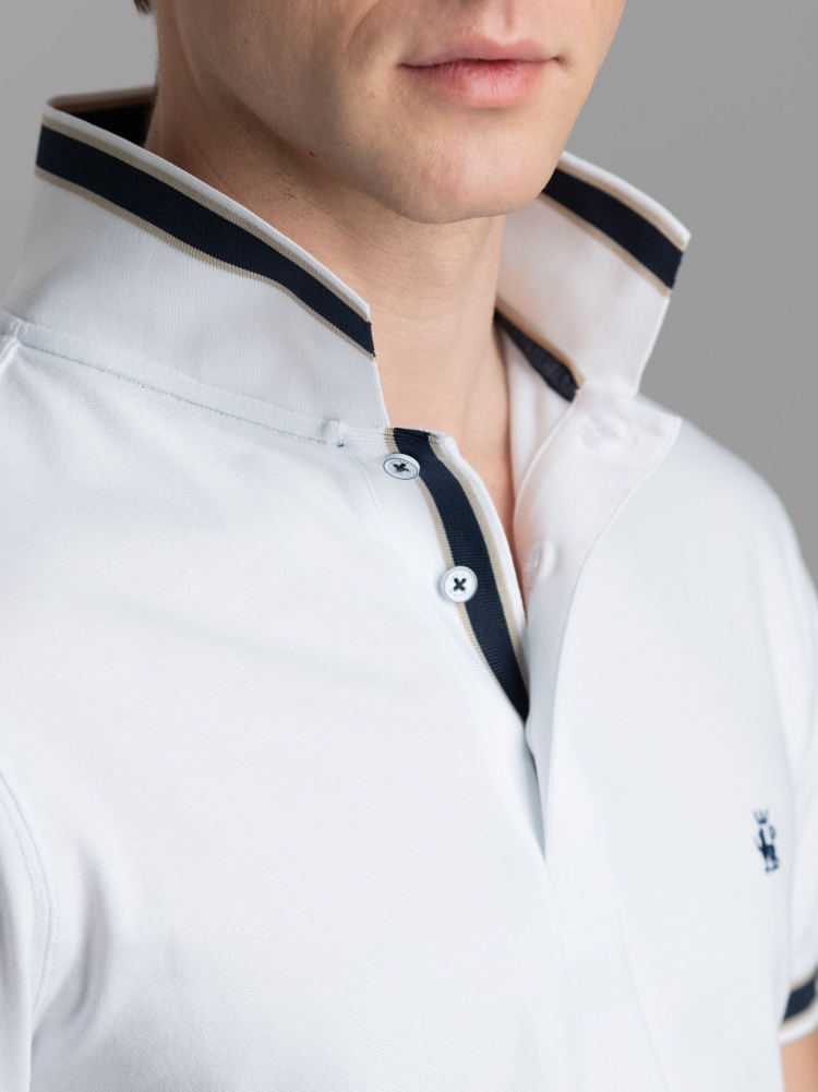 Polo de piqué de algodón elástico de media manga para hombre