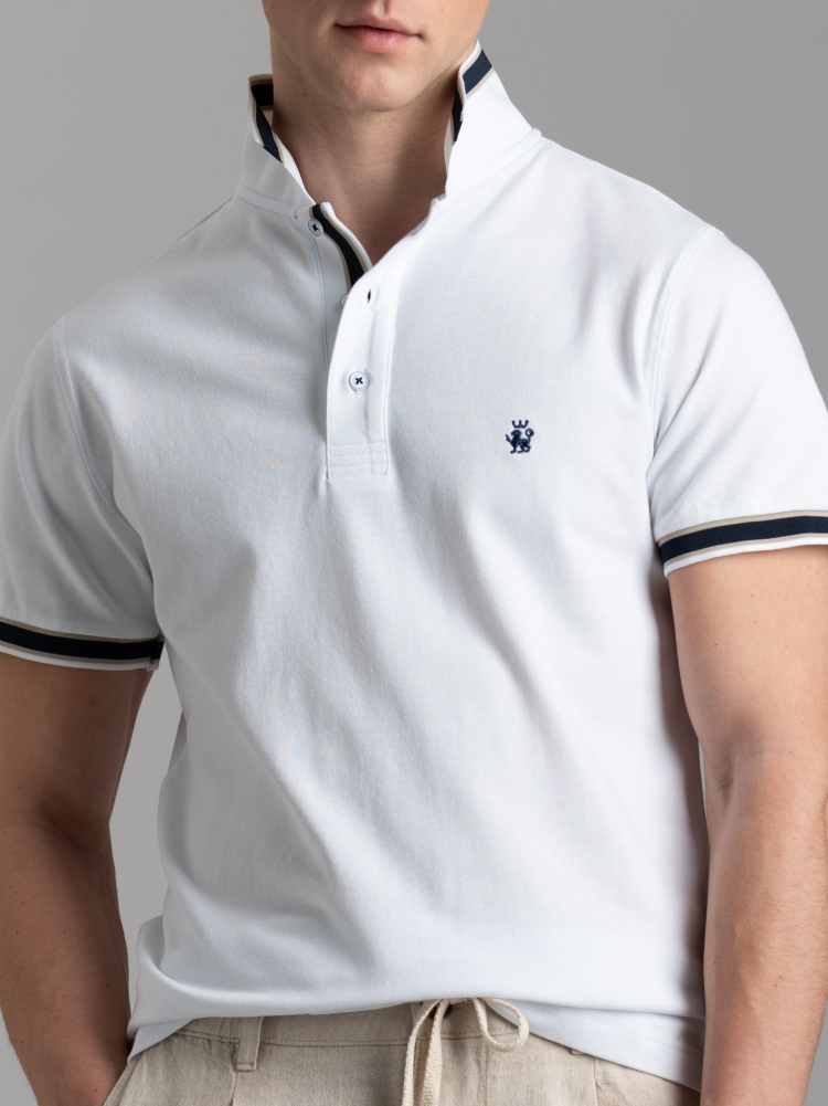 Polo de piqué de algodón elástico de media manga para hombre