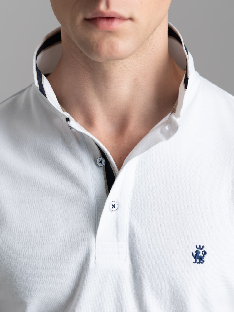 Polo de piqué de algodón elástico de media manga para hombre