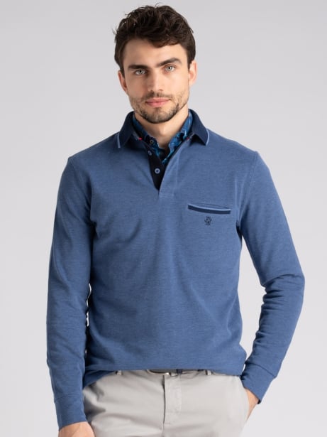 Polo uomo manica lunga in piquet tinto filo