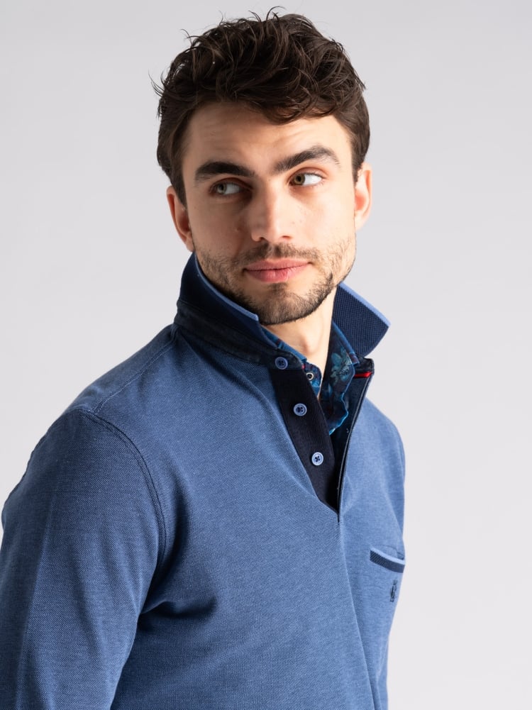 Polo uomo manica lunga in piquet tinto filo