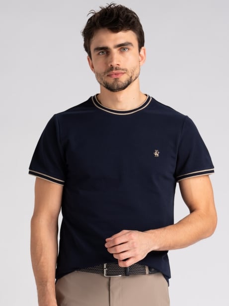T-shirt uomo in cotone stretch con rib rigati