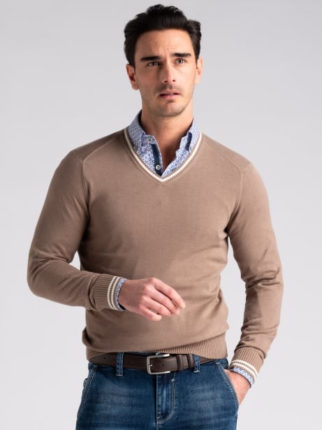 Maglia uomo in cotone scollo a V con contrasti