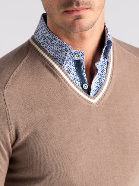 Maglia uomo in cotone scollo a V con contrasti 2