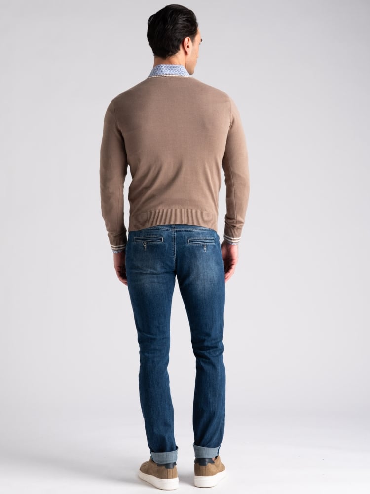 Maglia uomo in cotone scollo a V con contrasti