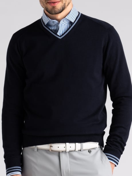 Maglia uomo in cotone scollo a V con contrasti