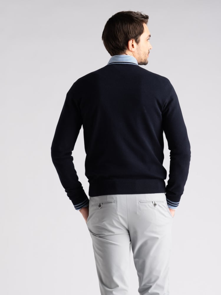 Maglia uomo in cotone scollo a V con contrasti