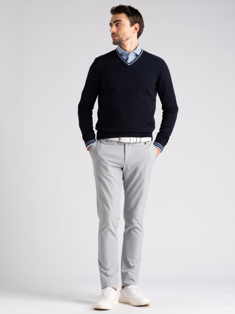 Maglia uomo in cotone scollo a V con contrasti