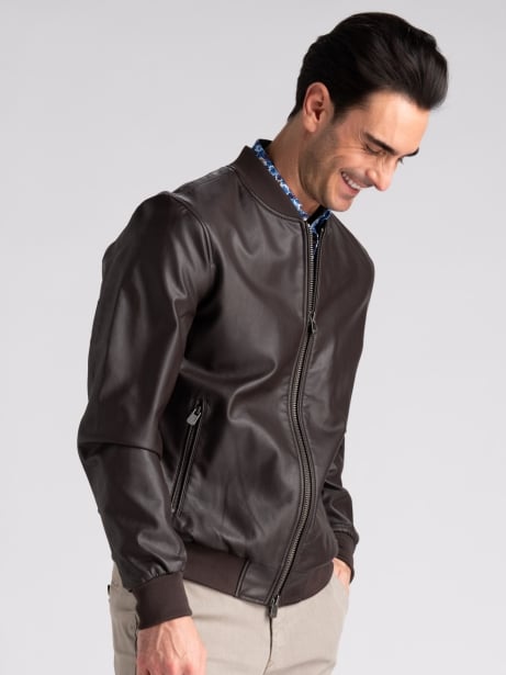 Giubbino uomo bomber in ecopelle moro 2