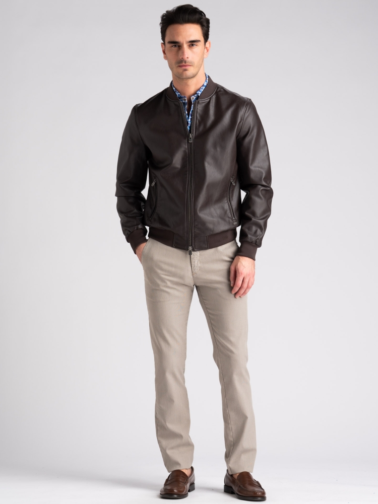Giubbino uomo bomber in ecopelle moro