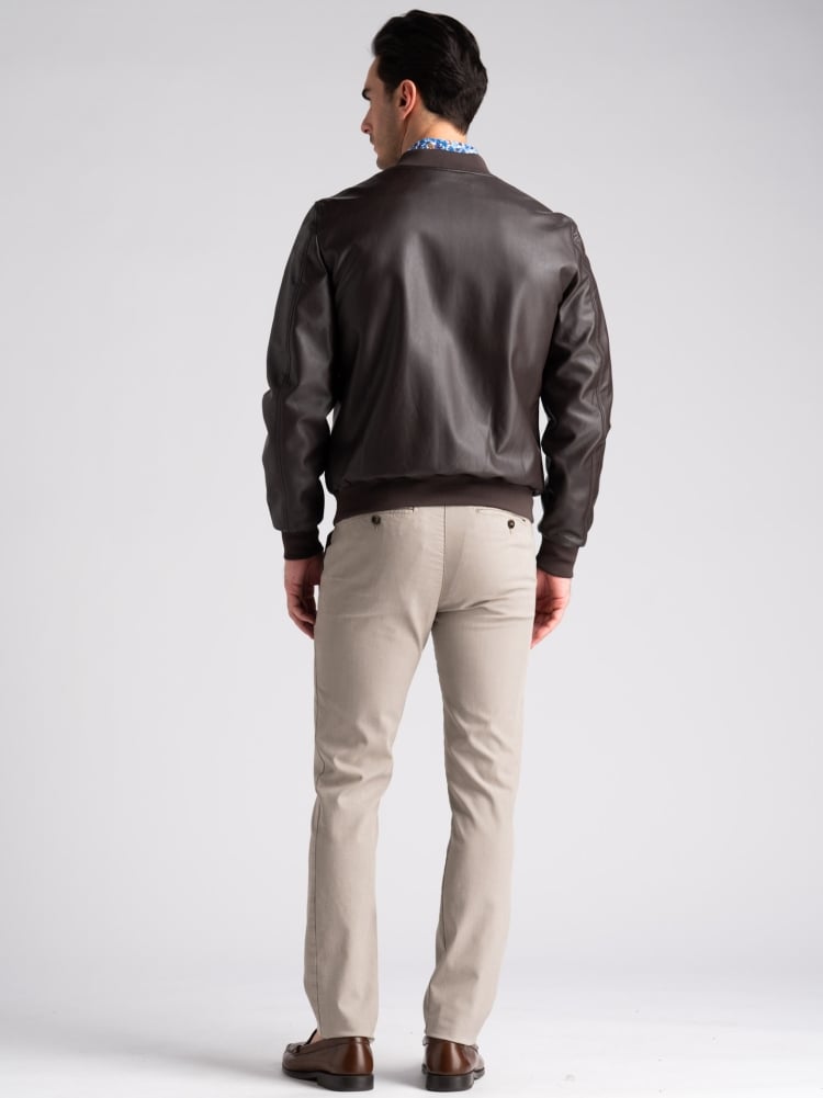 Giubbino uomo bomber in ecopelle moro