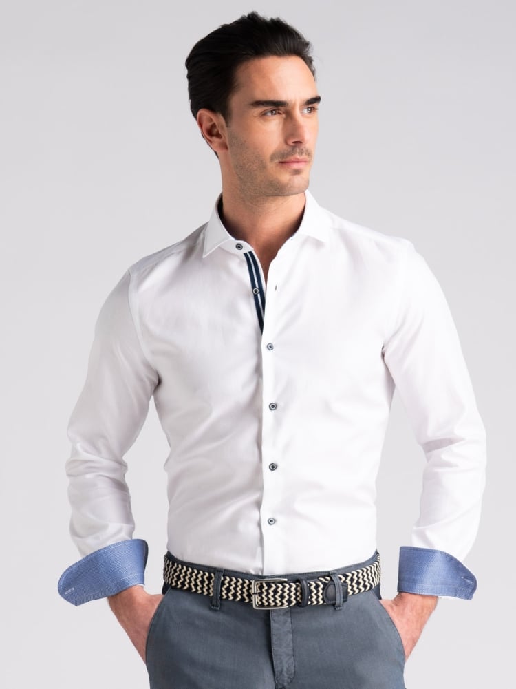 Camicia uomo spigata bianca collo semi francese