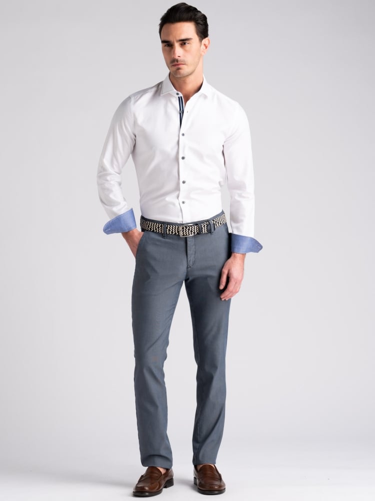 Camicia uomo spigata bianca collo semi francese