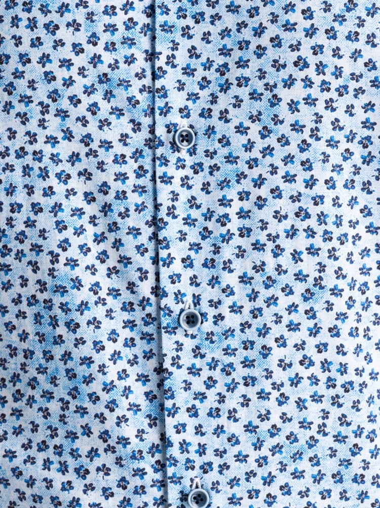 Camicia uomo in popeline con fiorellino blu semi francese
