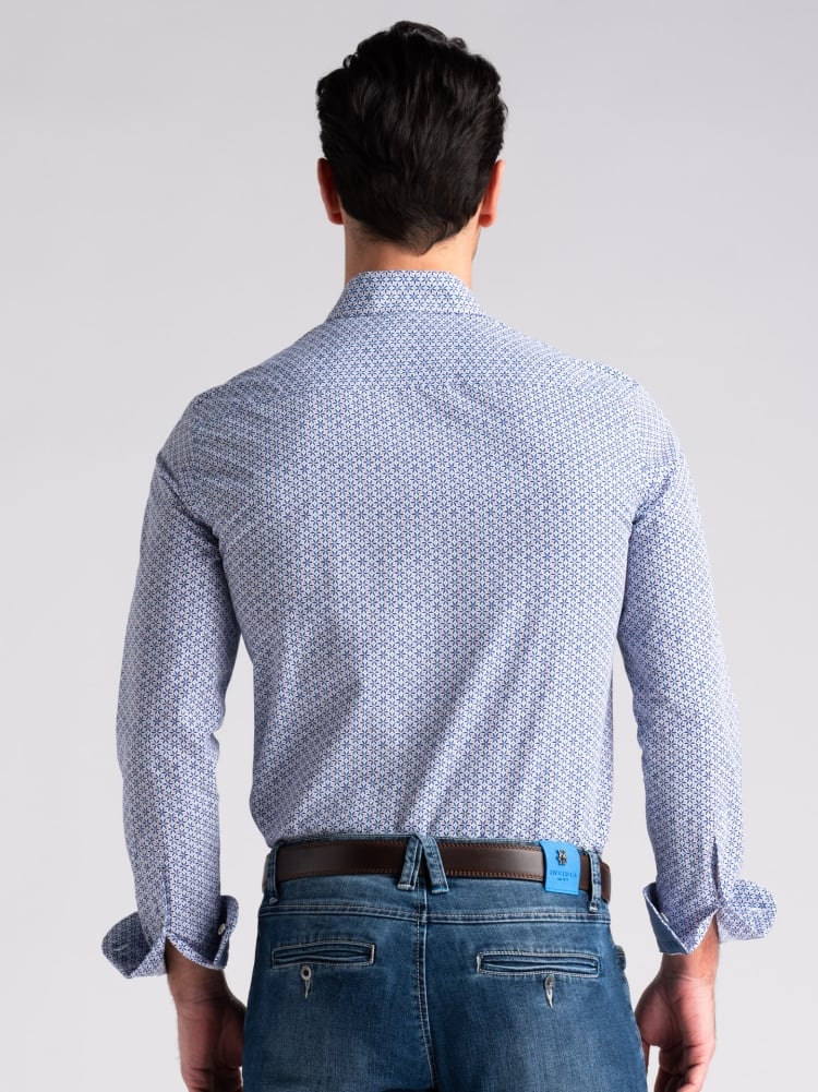 Camicia uomo in popeline stampa geometrica blu button down