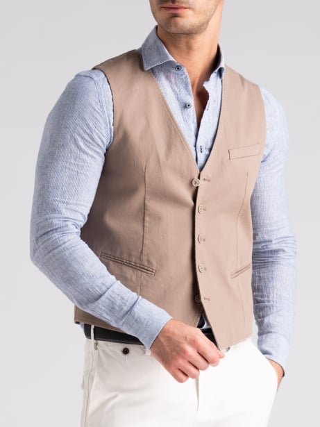 Gilet uomo in cotone stretch tinto capo sabbia 2