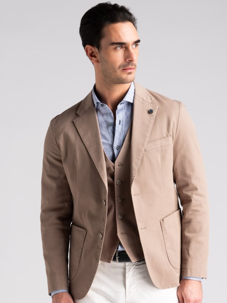 Giacca uomo in cotone armaturato tinto capo sabbia stone washed