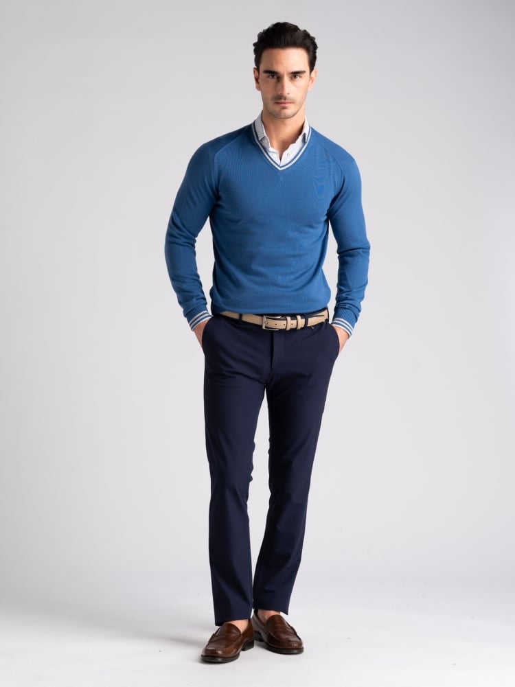 Maglia uomo in cotone scollo a V con contrasti Invidia 1973