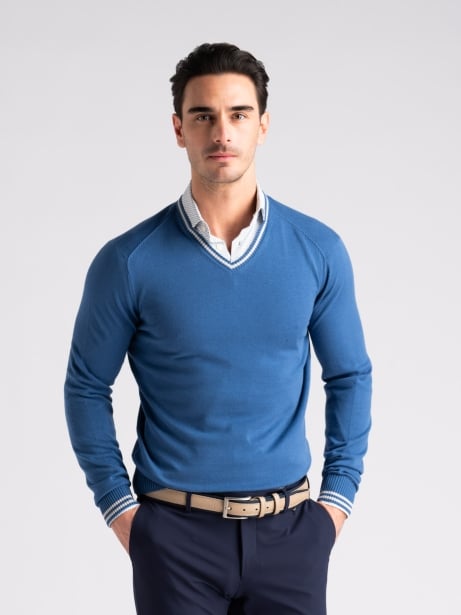 Maglia uomo in cotone scollo a V con contrasti Invidia 1973