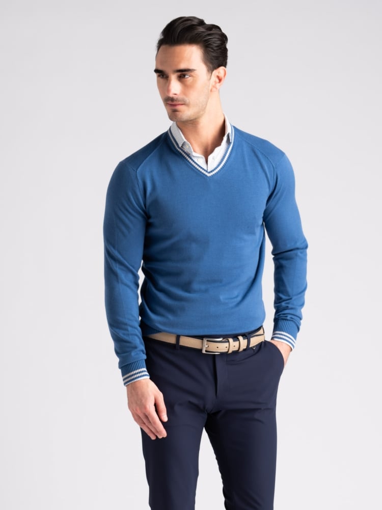 Maglia uomo in cotone scollo a V con contrasti Invidia 1973