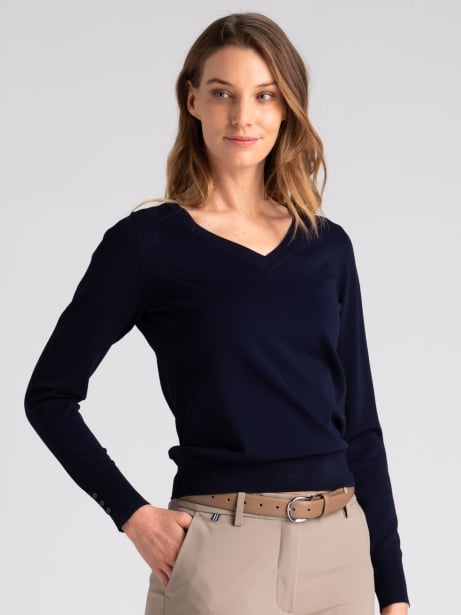 Maglia donna basic in viscosa con scollo a V