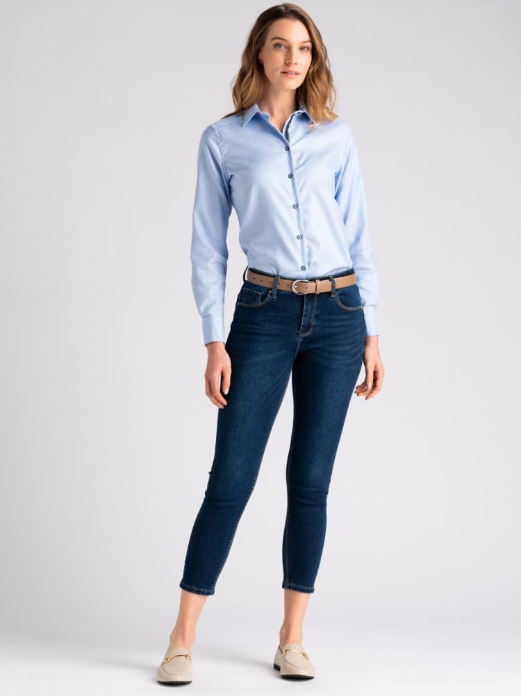 Camicia donna in cotone armaturato azzurro