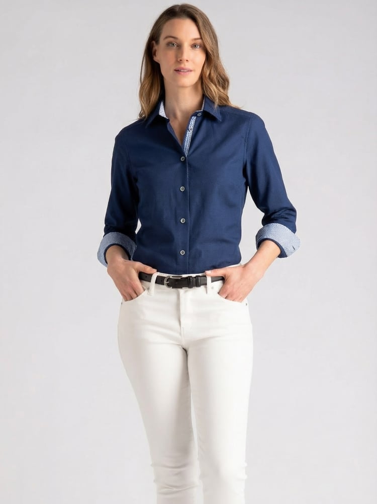 Camicia donna in cotone armaturato blu scuro Invidia 1973