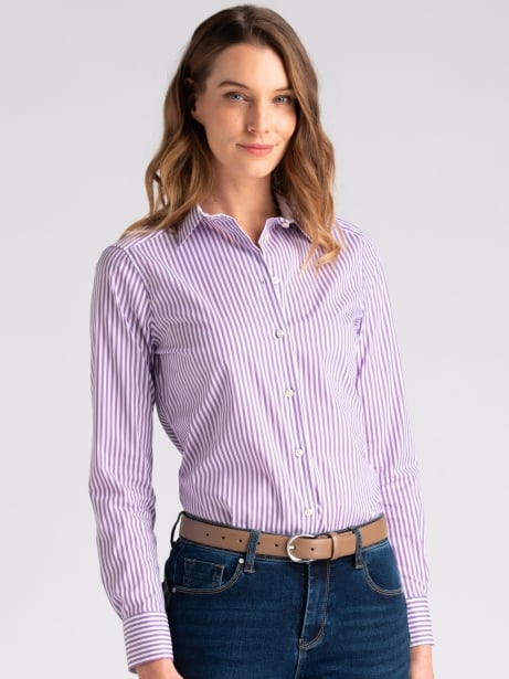 Camicia donna in popeline stretch rigato lilla