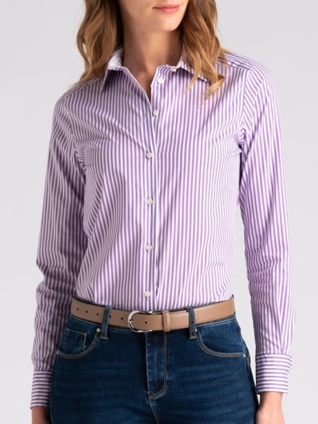 Camicia donna in popeline stretch rigato lilla 2